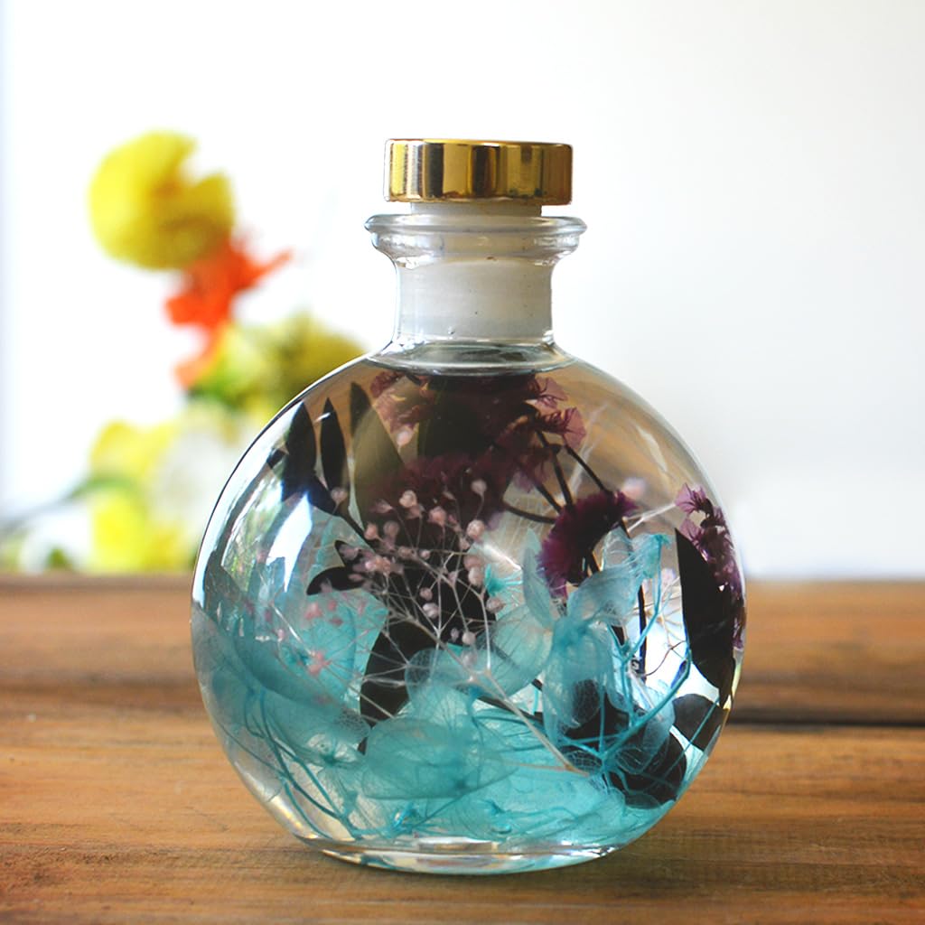 myBageecha- Ocean's Trove Preserved Flower Tabletop Natural Long Lasting Beautiful Real Flower Home Interior Decor Desk Mini Garden Decoration Herbarium Eco-Friendly Gift Glass Blue 12 cm x 9 cm-image-18