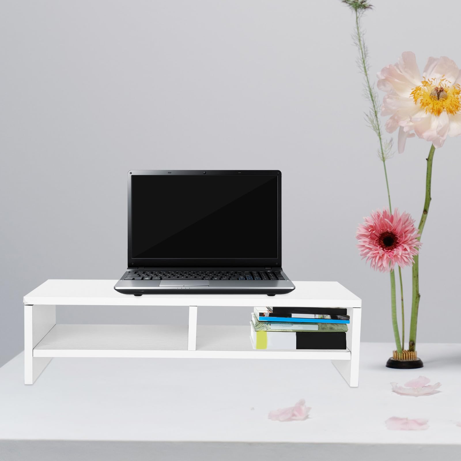 Hemobllo Supporto per Monitor da Scrivania in Legno Doppio Ripiano, Rialzo Organizzatore per Ufficio, Massimizza Spazio e Ordine sulla Scrivania