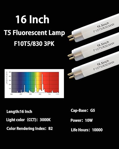 Miniatura 2 de Paquete de 3 bombillas fluorescentes F10T5/830/L de 16 pulgadas de repuesto para Jasco, Philips, Lineal T5 10W 3000K bombillas blancas cálidas, base