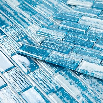 Adedeo Glass Mosaic Tile Gradient Ddark Blue 12 x 12 Inch Glossy Glass Tile for Swimming Pool Backsplash Shower Waterline Fountain Spa Wall (5-Pack, 5 sq.ft.)