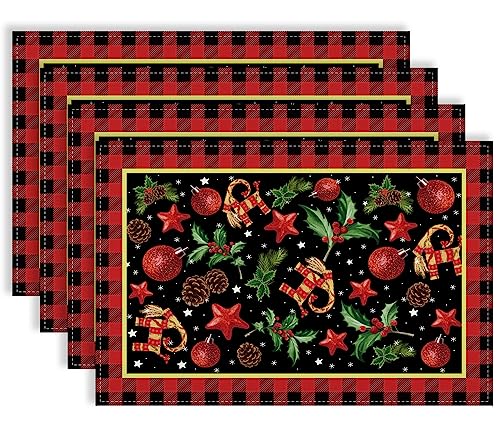 Rvsticty Christmas Placemats Set of 4,Xmas Yule Decorations for Home Decor
