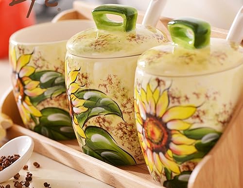 Miniatura 4 de Tarro de cerámica del almacenamiento de la pimienta de la sal de la pintura del girasol del azucarero con