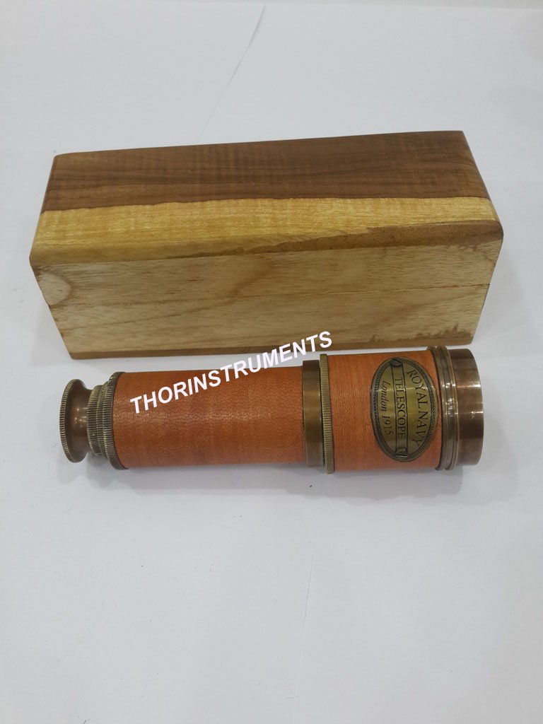 Nautical Brass Antique Telescope Red Leather Marine Collectible 16