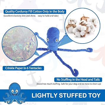 EXPAWLORER Large Squeaky Dog Toys - Stuffed Plush Long Dog Chew Toy, 2-in-1 Interactive Dog Toys with Built-in Squeak Ball and Crinkle Paper, Training Reward Birthday Gift Soft Octopus, Blue