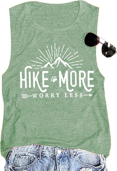 Hiking Shirt for Women Adventure Mountain Graphic Athletic Shirts Funny Hike More Worry Less Tee Tops