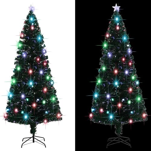 Miniatura 1 de Árbol de Navidad artificial de 7 pies con soporte de acero y 49 luces LED de fibra óptica para el hogar, oficina, decoración de fiesta con 280