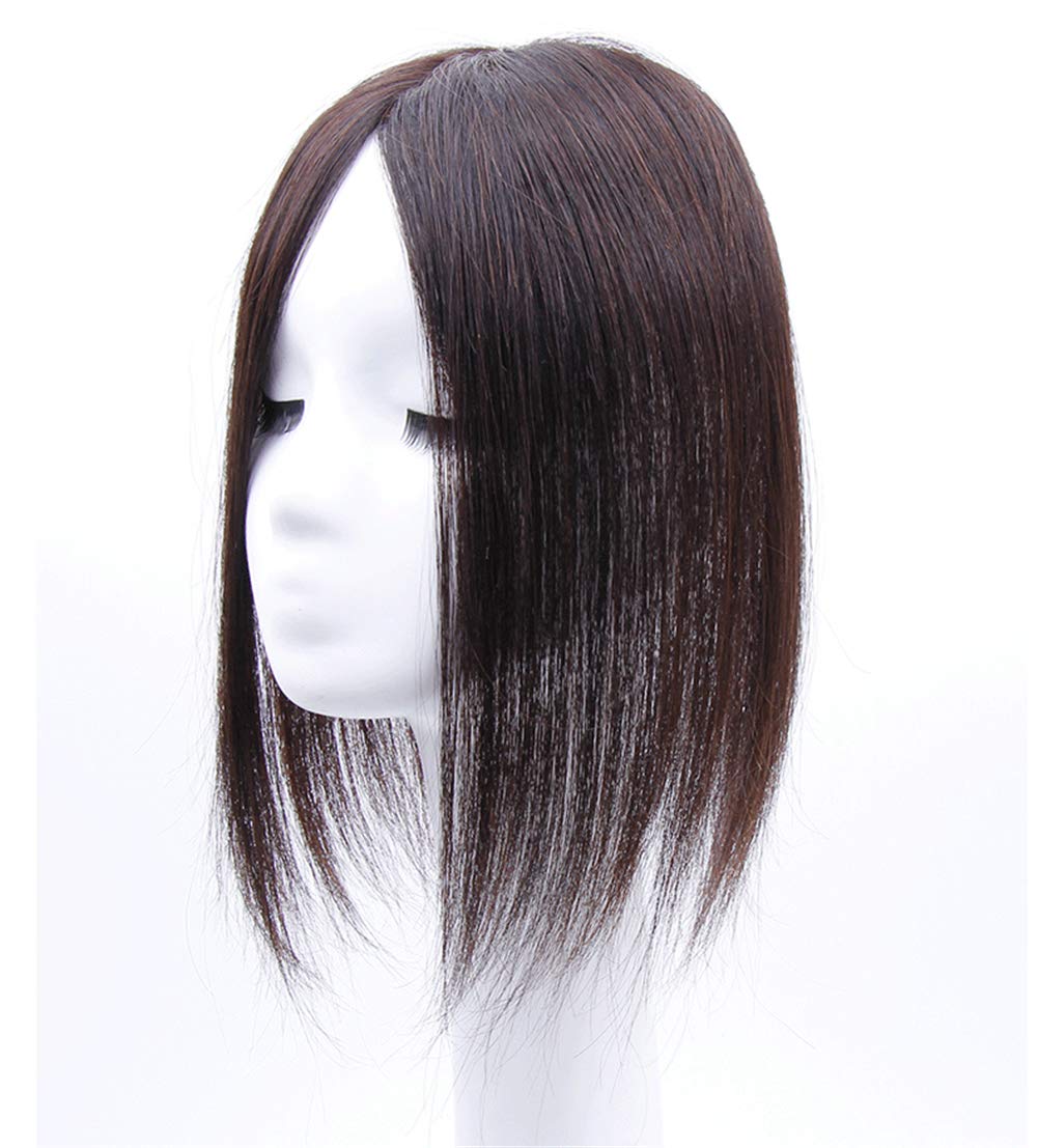 Straight Human Hair Toppers with Clips 3"x 5" Silk Base Wiglet Topper Hairpieces for Women with Hair Loss, 8" Black