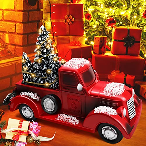 Vintage Red Truck Christmas , Large Red Christmas Truck Decor, 11.8 Inch Farmhouse Vintage Pickup Truck Car Model With Removable Led Christmas Tree Ornament For Home Table Centerpieces Decorations #TOP24