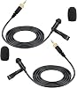 2 piezas Micrófono de solapa para transmisor Sennheiser de cuerpo inalámbrico | Condensador omnidireccional, micrófono con cable, solapa de 3.5mm TRS, negro, 5 pies 1