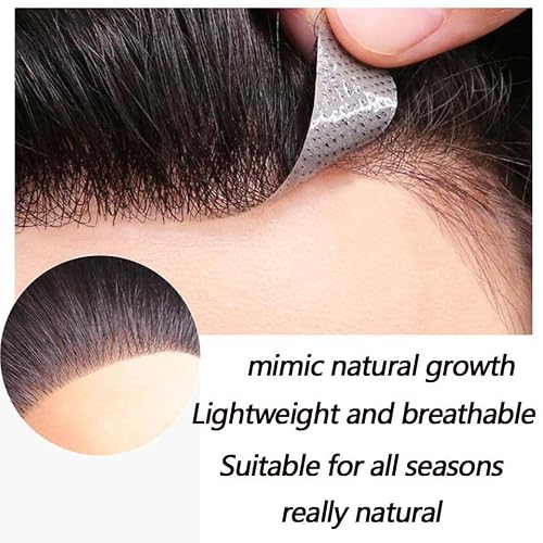 Voloria Men Forehead Hairline Toupee 100% Human Hair Skin Pu Man Hairpieces Frontal Hair Topper For Receding Natural Hairline Replacement Systems (0.78X6.29Inch, 1B Black Color) #TOP2
