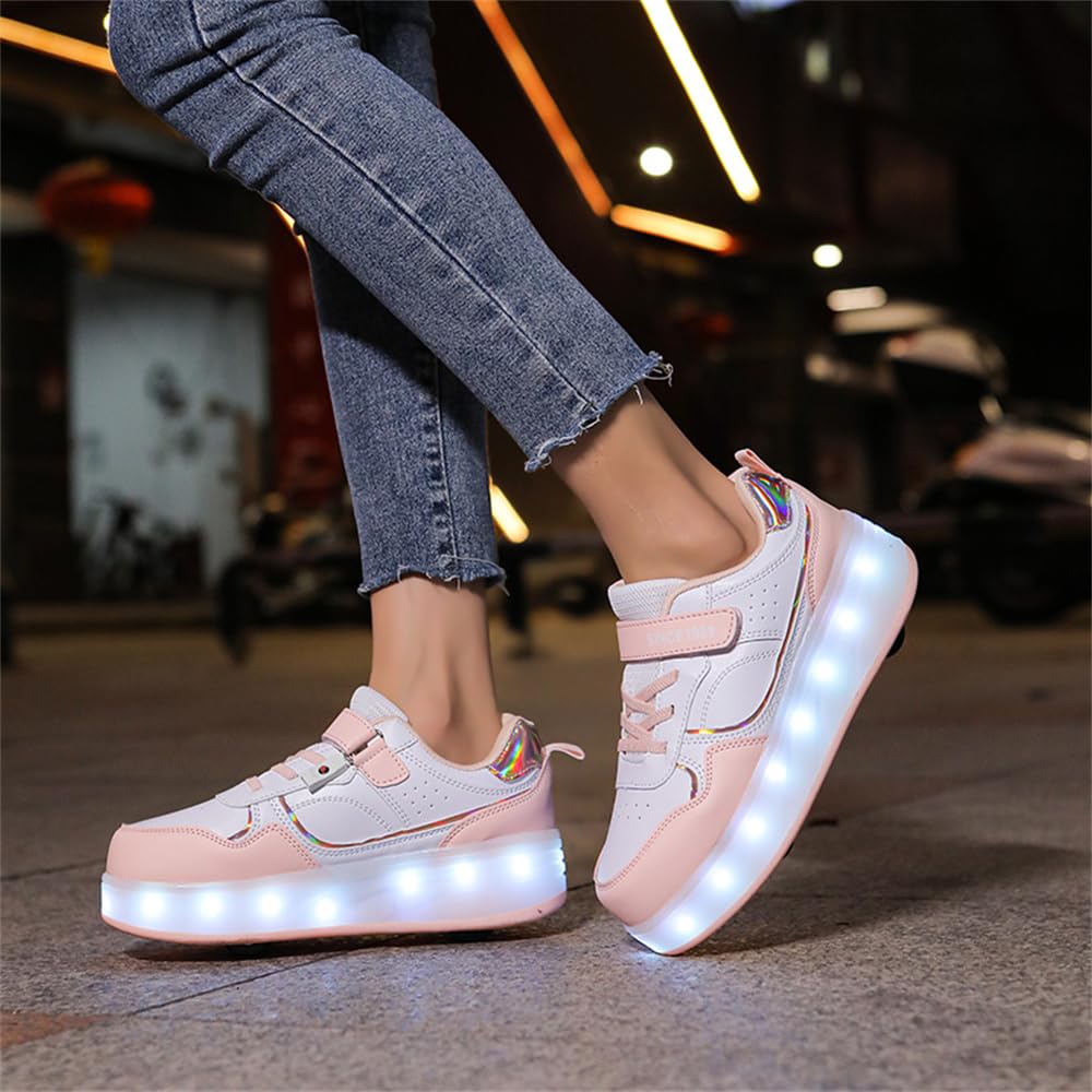 Mateju Enfants Chaussures à roulettes Filles Garçons Chaussures de Skateboard 4 Roues Réglables, Basket Patins à roulettes, Qui Brille Multifonctions Extérieur Chaussures de Sport