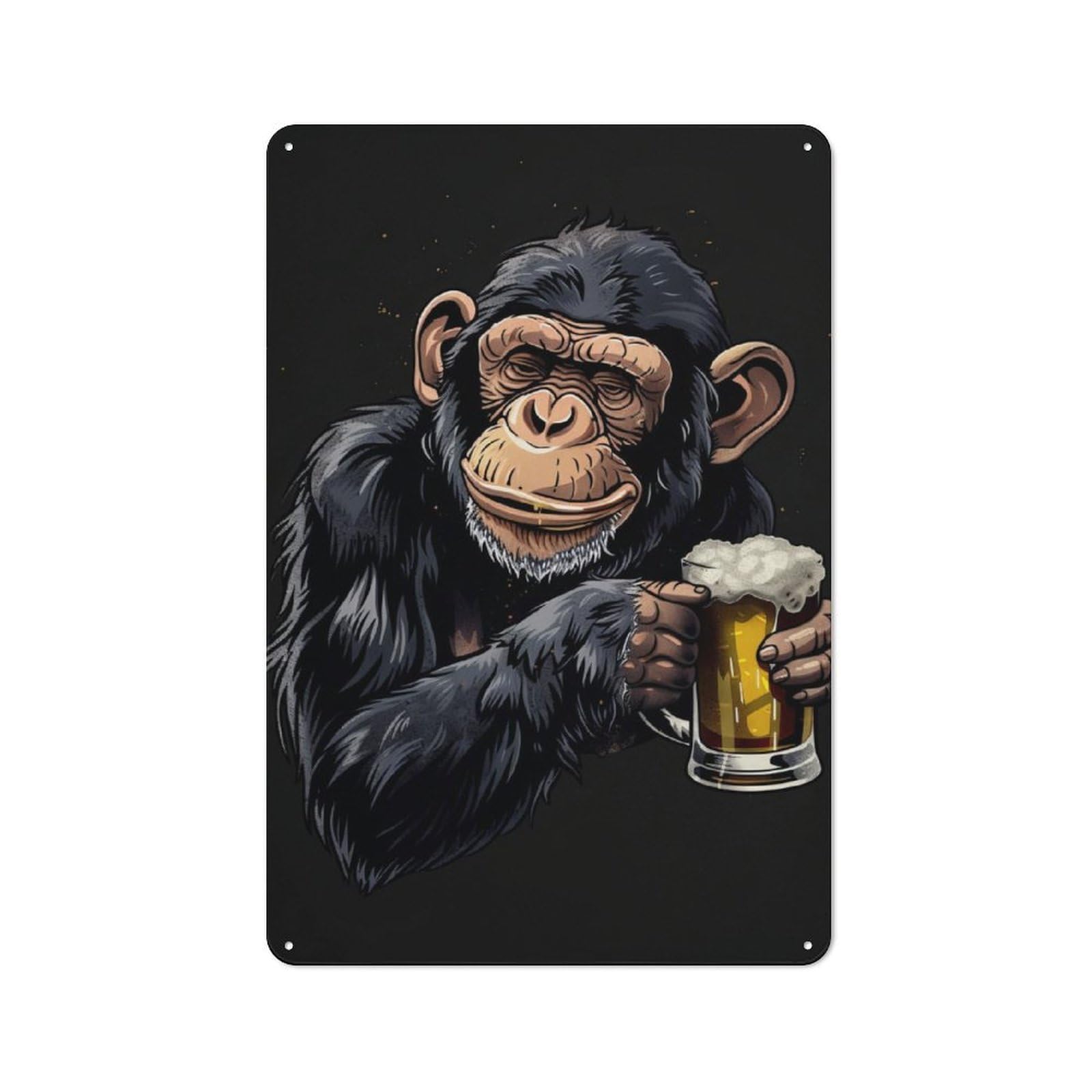 Chimpanzee Beer Retro Tin Sign 30x20cm for Workshop Wall, for Collectors of Retro Metal Wall Decor