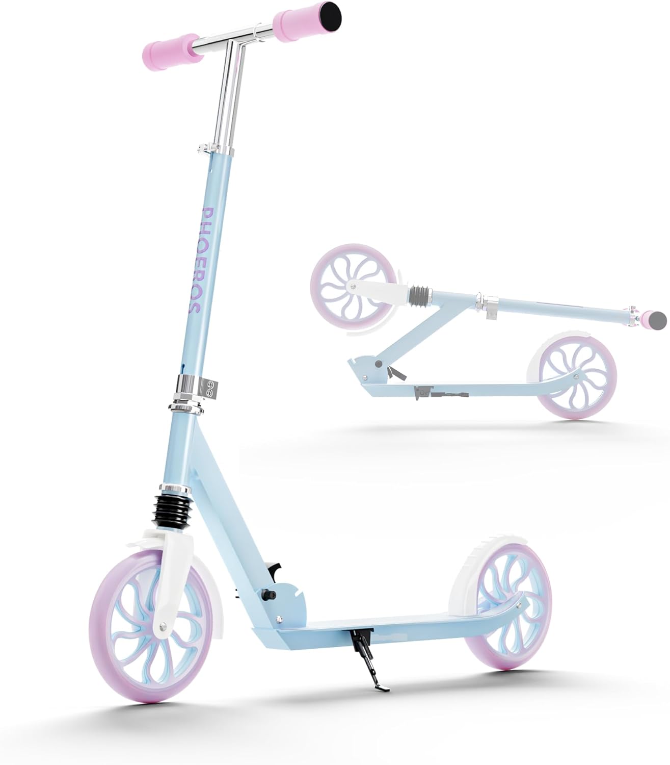 PHOEROS Kick Scooter for Kids Ages 6-12,Teens & Adults, Youth. Lightweight Aluminum Kick Scooter for Teens Adults Boys Girls with 8 inch Big Wheels, Foldable, 3 Height Adjustable, Shock Absorption.