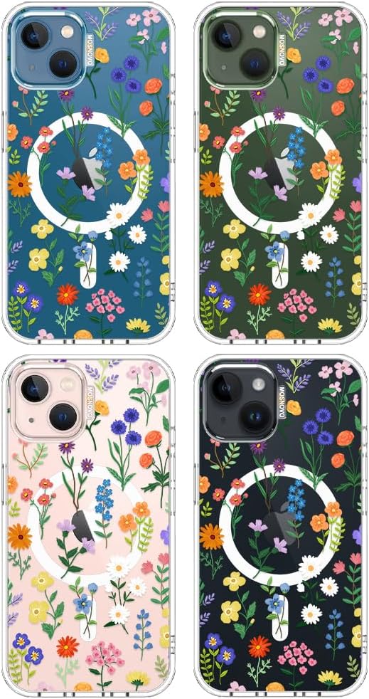 MOSNOVO Case for iPhone 14 / iPhone 13, [Compatible with Magsafe] [Buffertech 6.6ft Military-Grade Drop Protection] [Anti Peel Off Tech] Clear Phone Case Design - Botanical Floral - Image 4