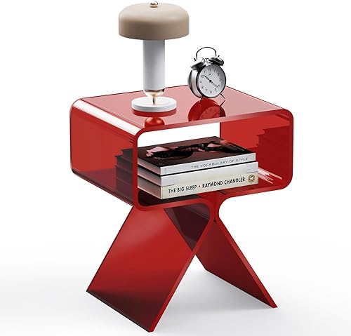 Miniatura 7 de Mesa auxiliar de noche de acrílico, diseño moderno, transparente, decoración del hogar, mesa auxiliar para sala de estar (naranja)