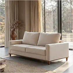 VIA NOSSA - Sofá 3 Lugares em Linho com Molas Sala de Estar 180cm Vênus - Bronze