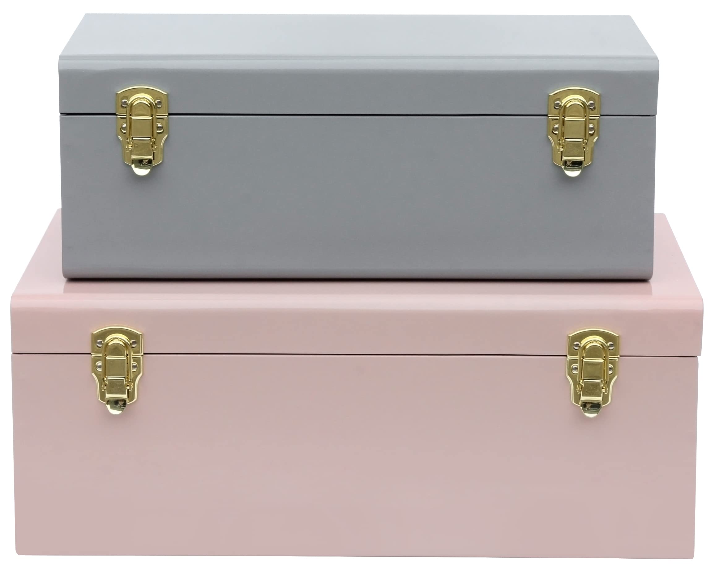 Vixdonos Metal Trunks College Dorm Steel Chests Decorative Storage Box Set of 2 Toy Organizer for Home Decor,23.7X14.2X9.5 Inches(Grey and Pink)