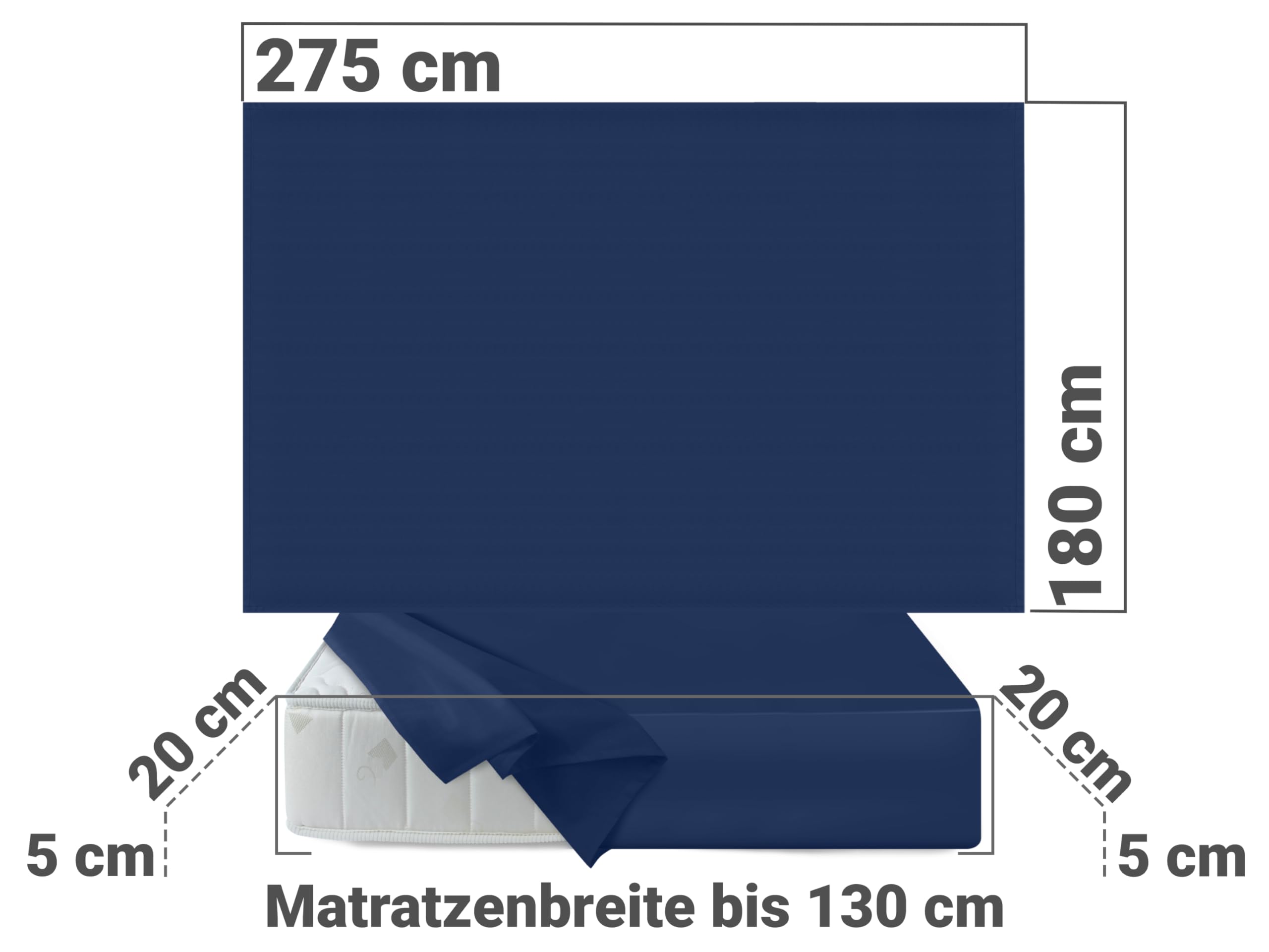 npluseins Prześcieradło na łóżko – 100% bawełna – w 6 kolorach – w 3 różnych rozmiarach – chusta do gospodarstwa domowego bez gumki, ok. 180 x 275 cm, granatowy