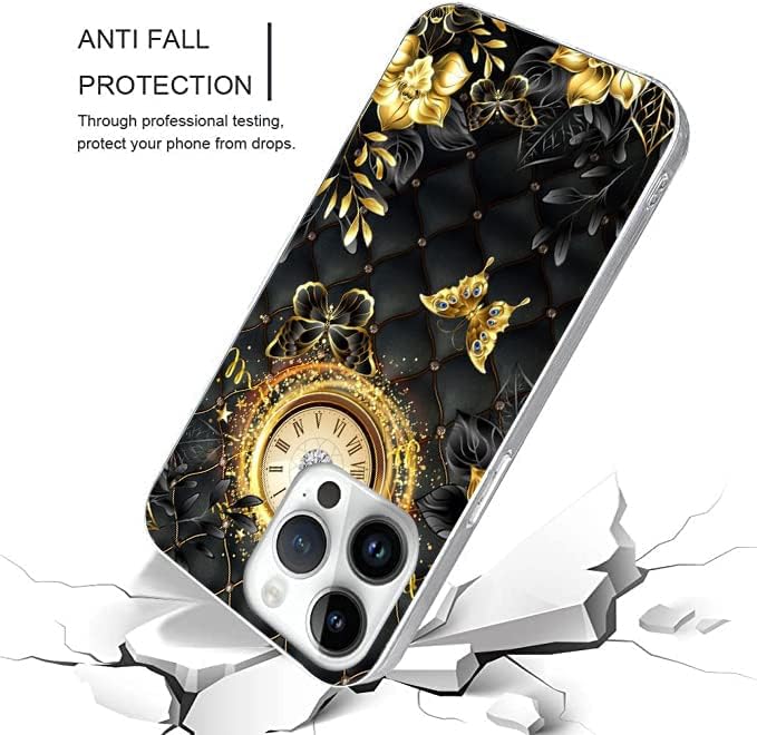 Miniatura 4 de Funda compatible con iPhone 12iPhone 12 Pro  Hermoso reloj de mariposa con diseño de flores doradas, TPU suave, elegante, delgada, funda protectora