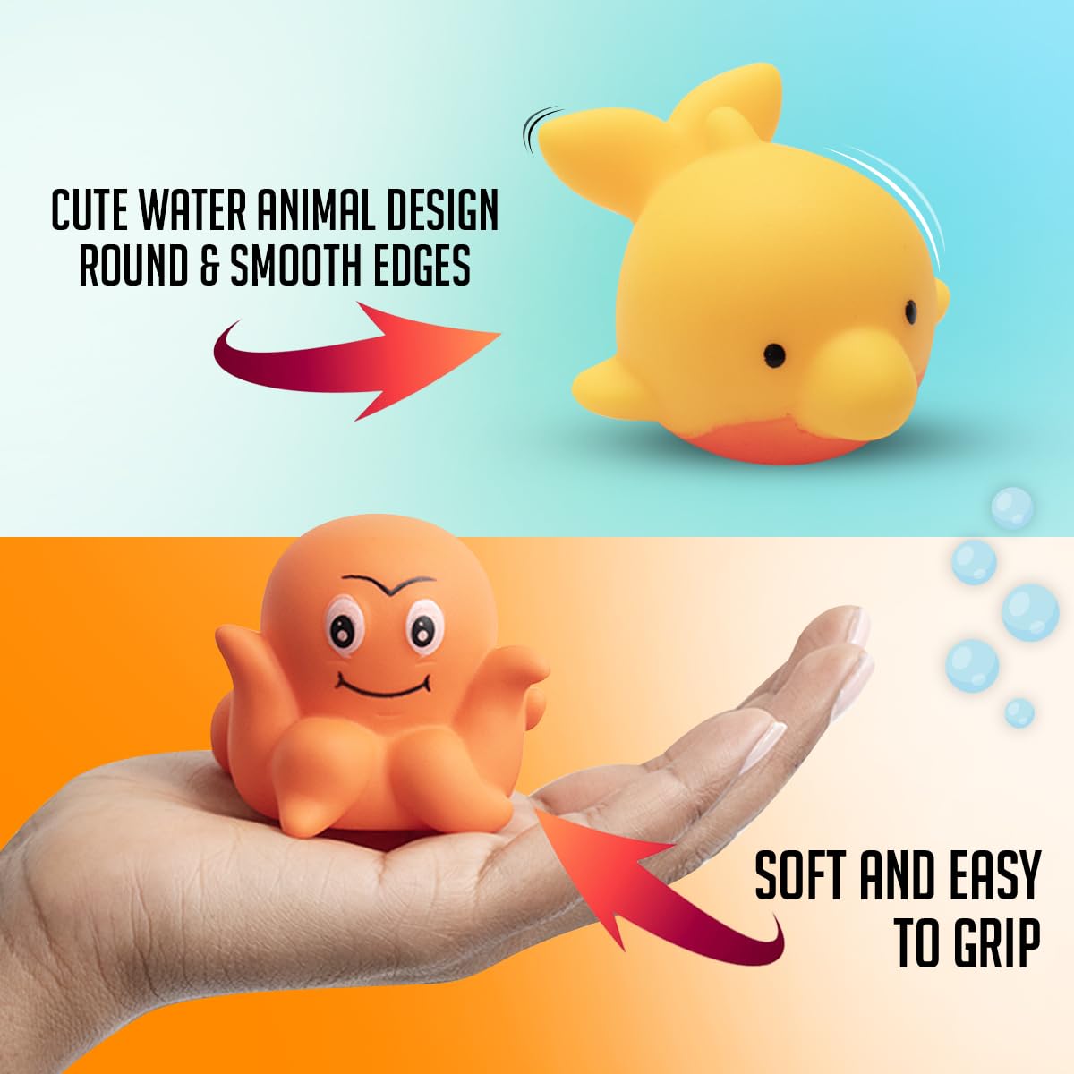 Amazon Brand - Jam & Honey Baby Bath Toy Set for Toddlers 3+ Months, 10 Pieces, Floating Sea Animal Squeeze Toys, Soft Chuchu Bath Toys for Kids & Babies, BPA Free, BIS Certified Safe for Kids 2
