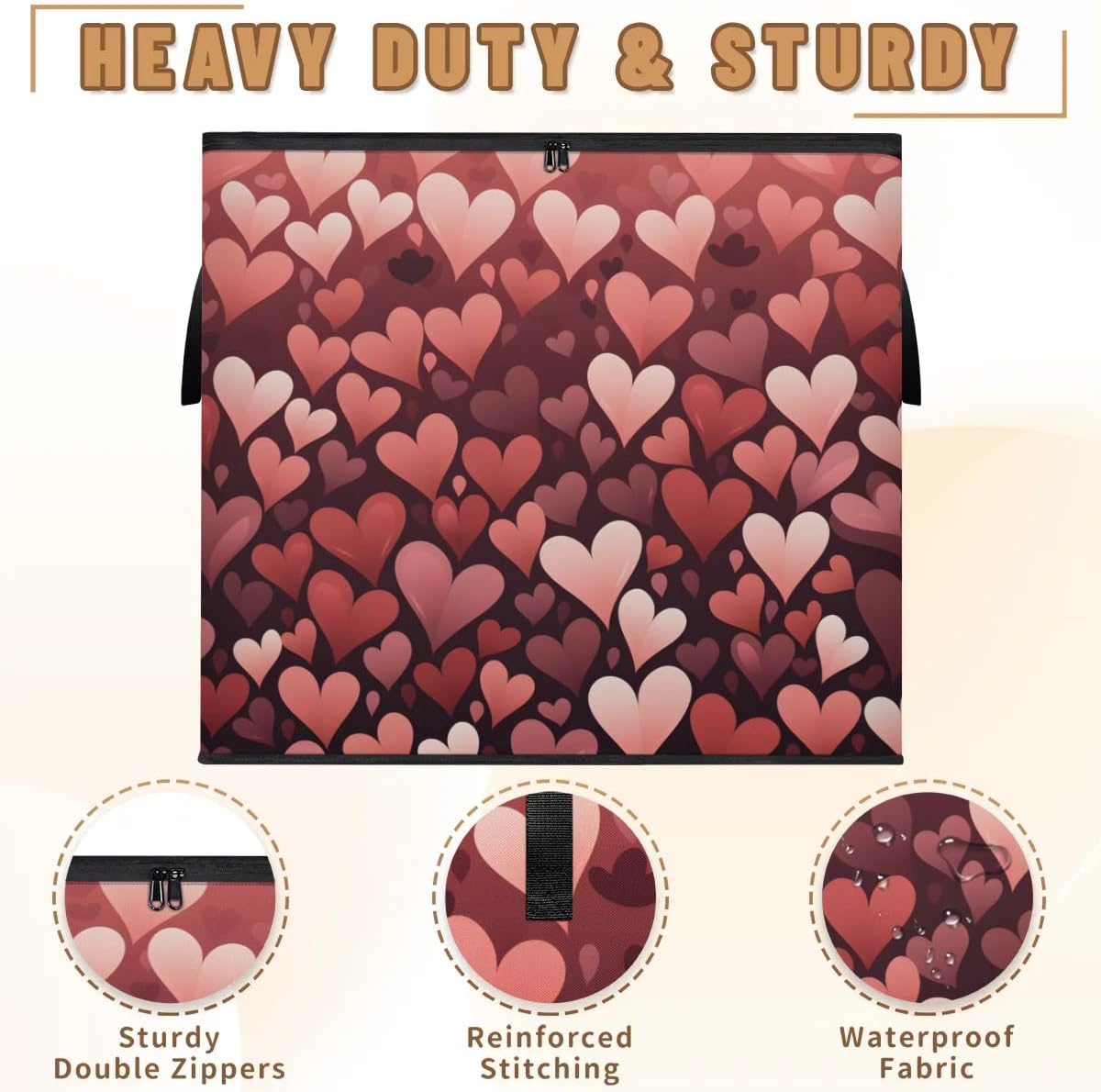 Honeybaby 214L Extra Large Comforter Storage Bag Hearts Day Valentines Storage Totes with Lids Waterproof Closet Organizer Folding Blanket Storage Bags for Clothes Bedding Pillows
