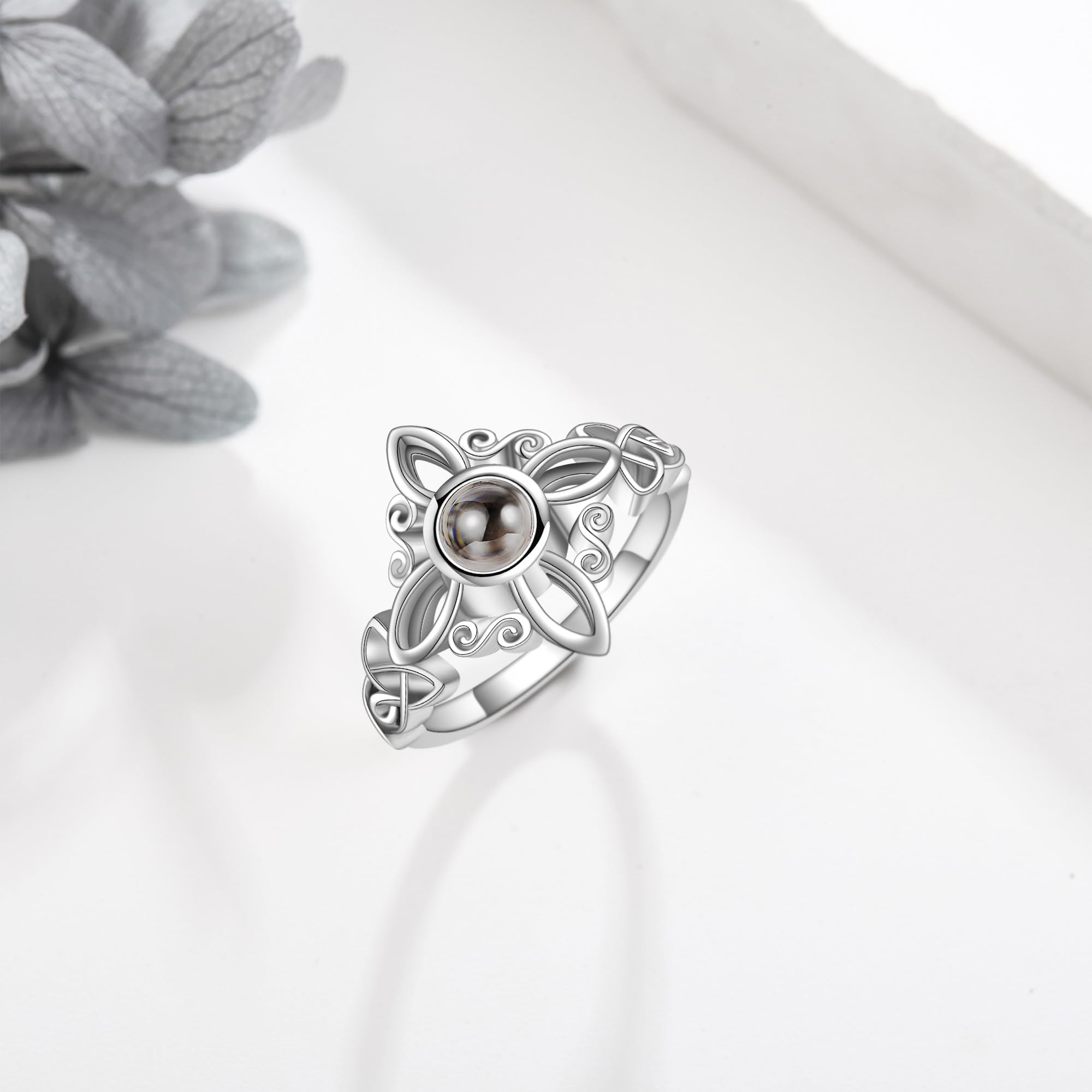 Hexen Knoten Ringe Sterling Silber Hexen Magische Knoten Ringe Mondstein Ich liebe Sie 100 Sprachen Projektion Keltische Ringe Hexe Wicca Pagan Schmuck für Frauen Mädchen