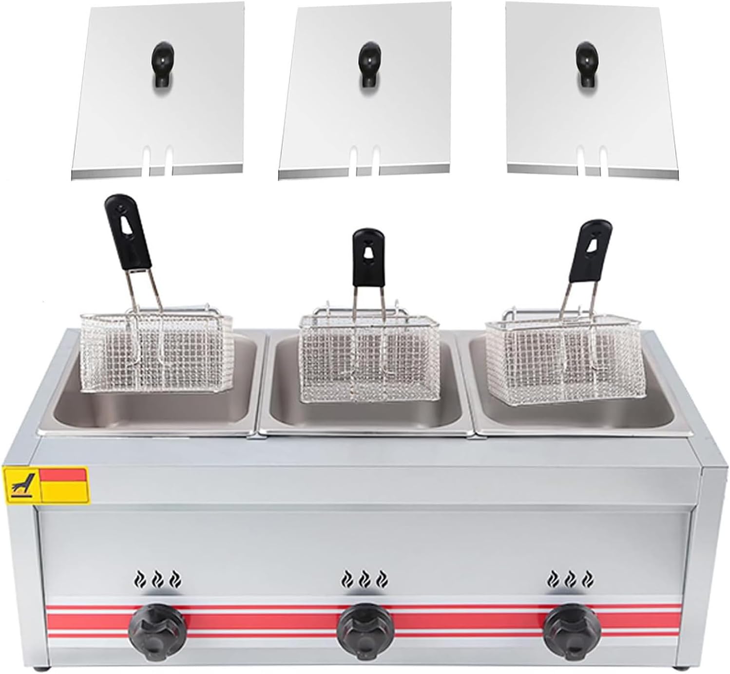 Stainless Steel Countertop Gas Fryer,Commercial Lpg Gas Deep Fryer with 2 Basket Propane Lpg Oil Frying Pot Kitchen Frying Machine Snack Fryer for French Fries Restaurant Home Kitchen,30L