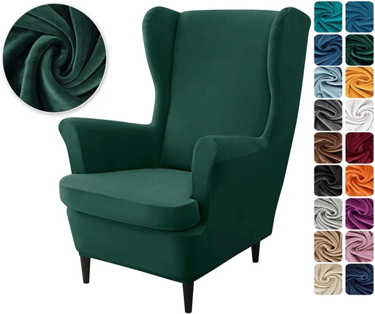 Wing Chair Slipcover 2pcs/Set Wingback Chair Covers Removable Wing Armchair Cover with Seat Cushion Elastic Sofa Slipcovers Living Room(Color 1)