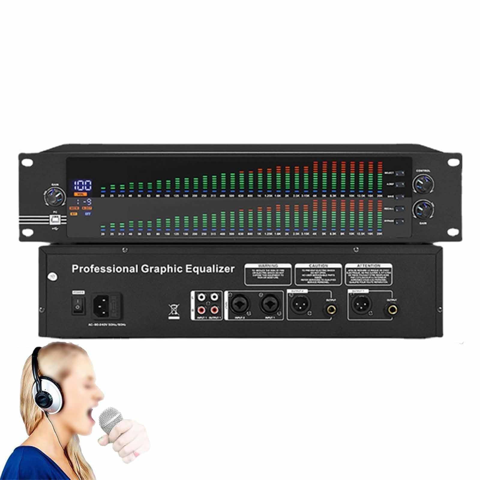 Equalizzatore grafico stereo a 31 bande con riduzione del rumore, 10 preset, killer automatico del feedback e controllo indipendente dei bassi/medi/alti per prestazioni dal vivo e studio