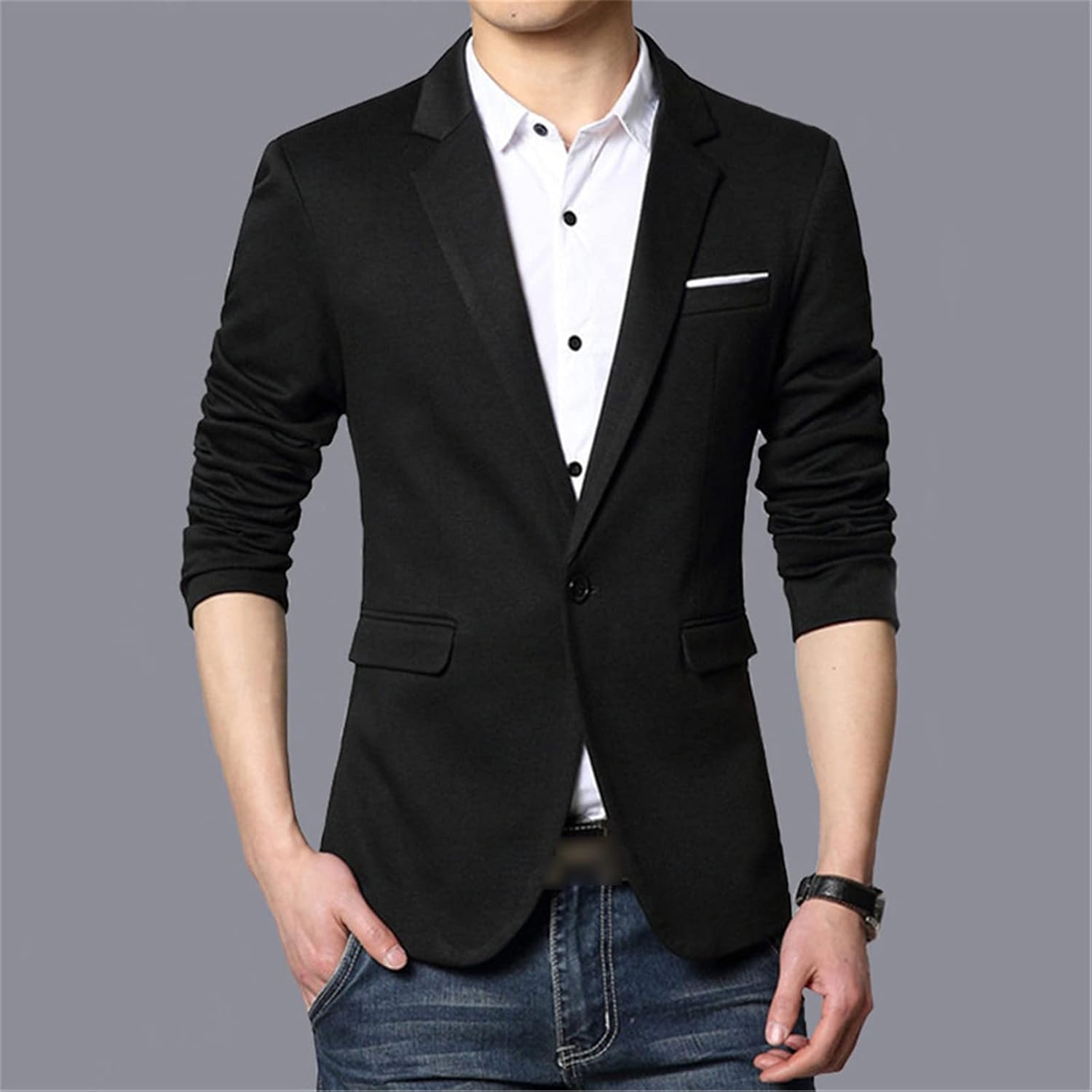 Kelsiop Men's Casual Suit Jacket Spring and Autumn Fashion Slim Fit Suit Jacket
