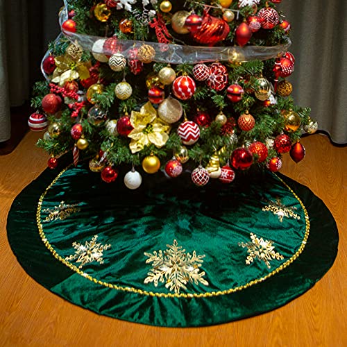David Rocco 50 Inches Dark Green Velvet With Gold Glistening Snowflake Personalized Christmas Tree Skirt #TOP2