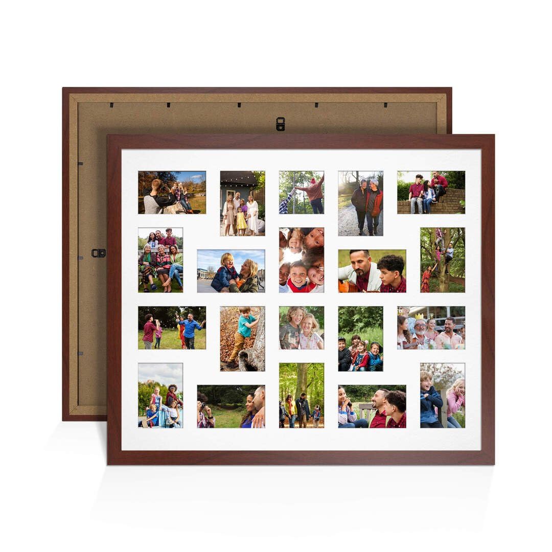 Procut Global 80X70CM Rose Wood Photo Frames For Multiple Pictures with White Mount-Modern Collage Frame with 20 Apertures (18x) 6x4, (2x) 4x4-Engineered Wood with Shatterproof Perspex — image 1