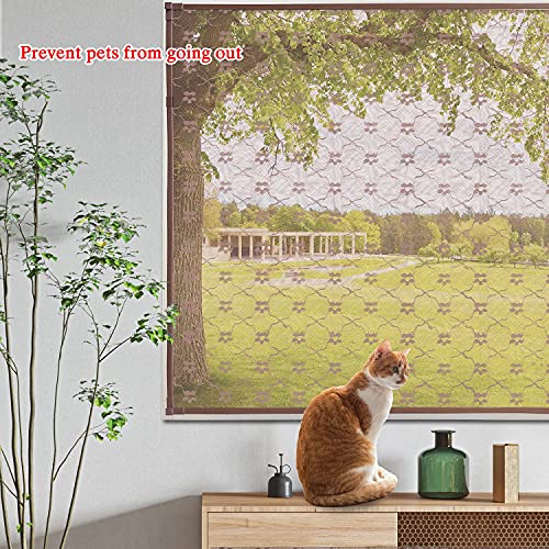 Replacement Window Screens With Frames, Adjustable Patterned Flex Mesh Screen Max 72” X 48” Window Net, Removable Screen, Easy Installation, Brown Frame #TOP6