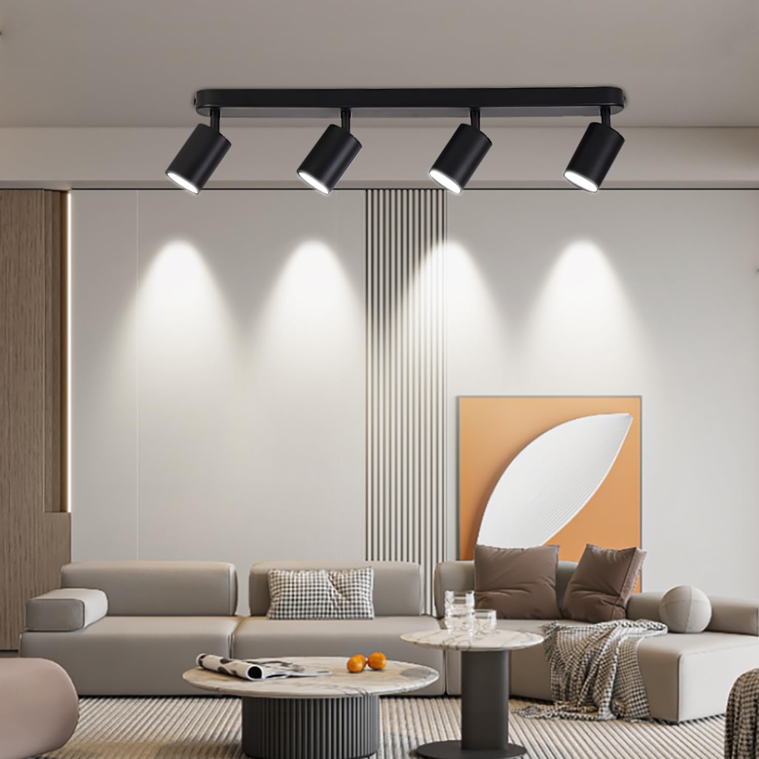 CHENBEN Reflektor sufitowy, 4 żarówki, GU10, czarna, regulowana w zakresie 350°, lampa sufitowa, nowoczesne reflektory punktowe LED, do sypialni, kuchni, salonu (bez żarówek)