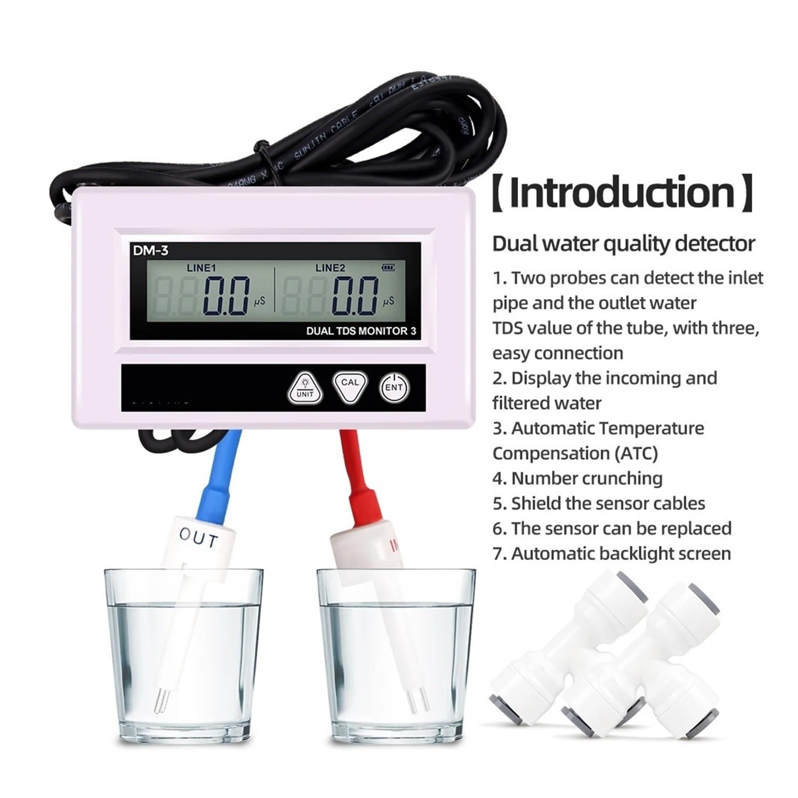 Medidor de agua TDS EC, sonda dual, Detector en línea, entrada/salida, Monitor Digital calidad del,Alta precisión