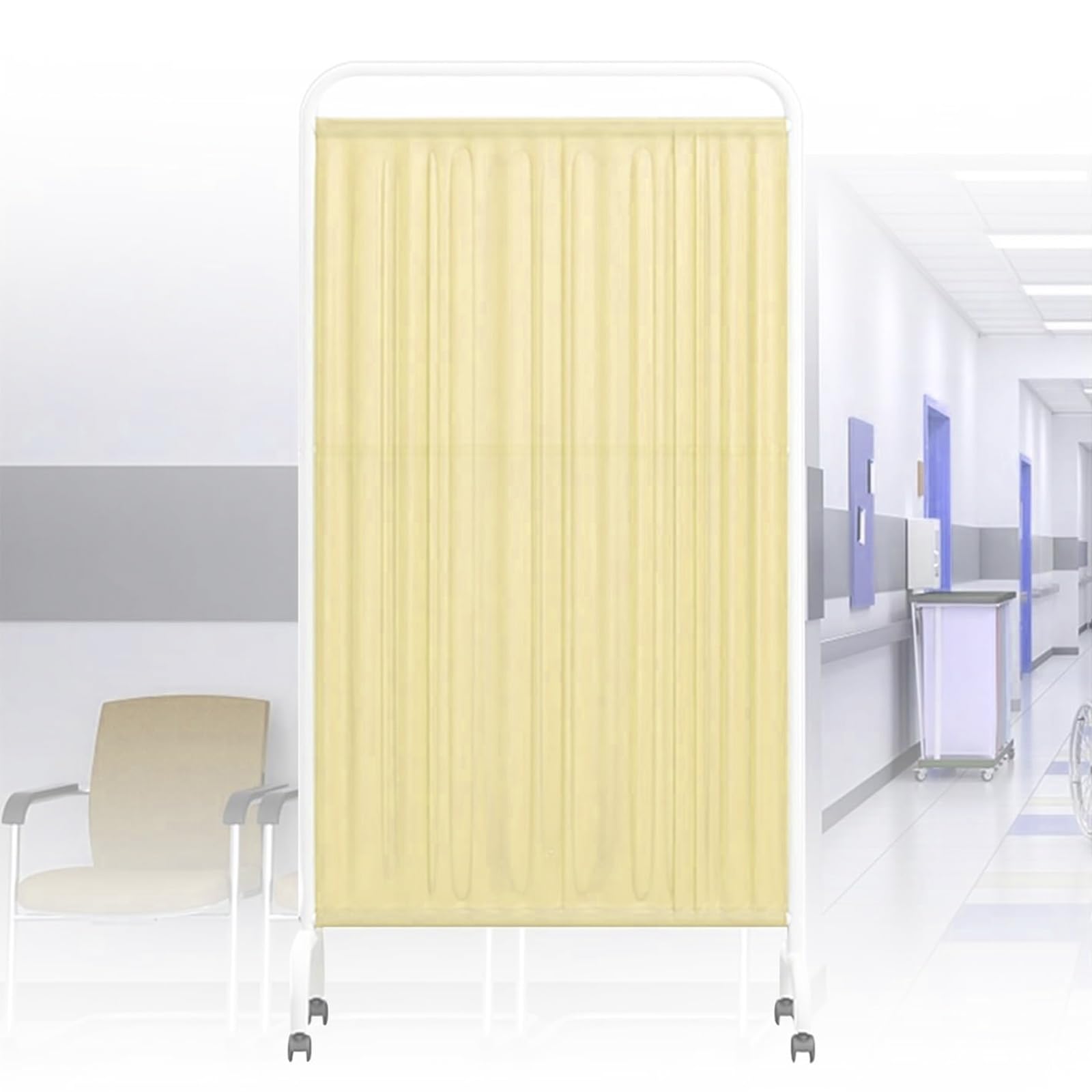 Biombo Separador de Ambientes, Divisor de Ambientes, Mampara de Puerta Vertical de un Solo Panel con Ruedas, para Oficina Dormitorio(Yellow)