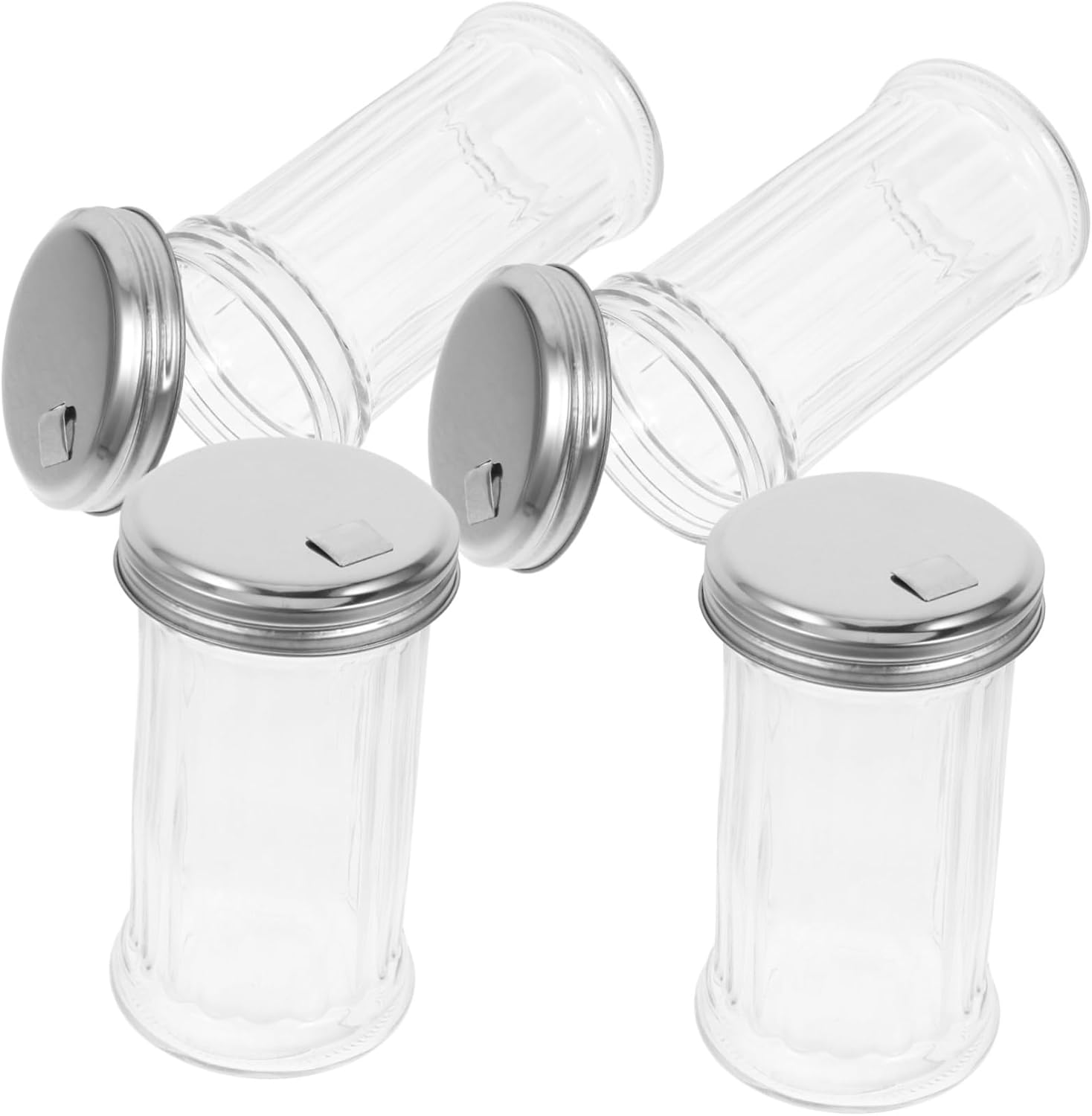 STOBAZA 4Pcs Clear Glass Seasoning with Stainless Steel Lid Versatile Condiment Dispenser for Salt Pepper and Sugar and Space Saving Design for Kitchen