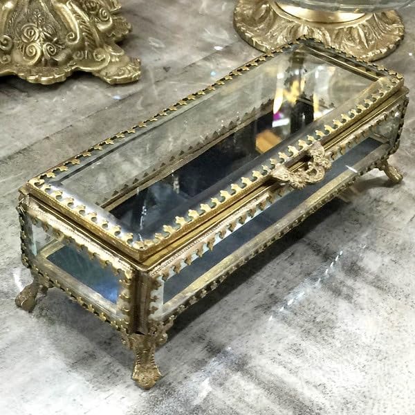 Art India Collections Vintage Beveled Glass Jewelry Box for Wedding Engagement Ring, Ring box 6.5×2.5×2″