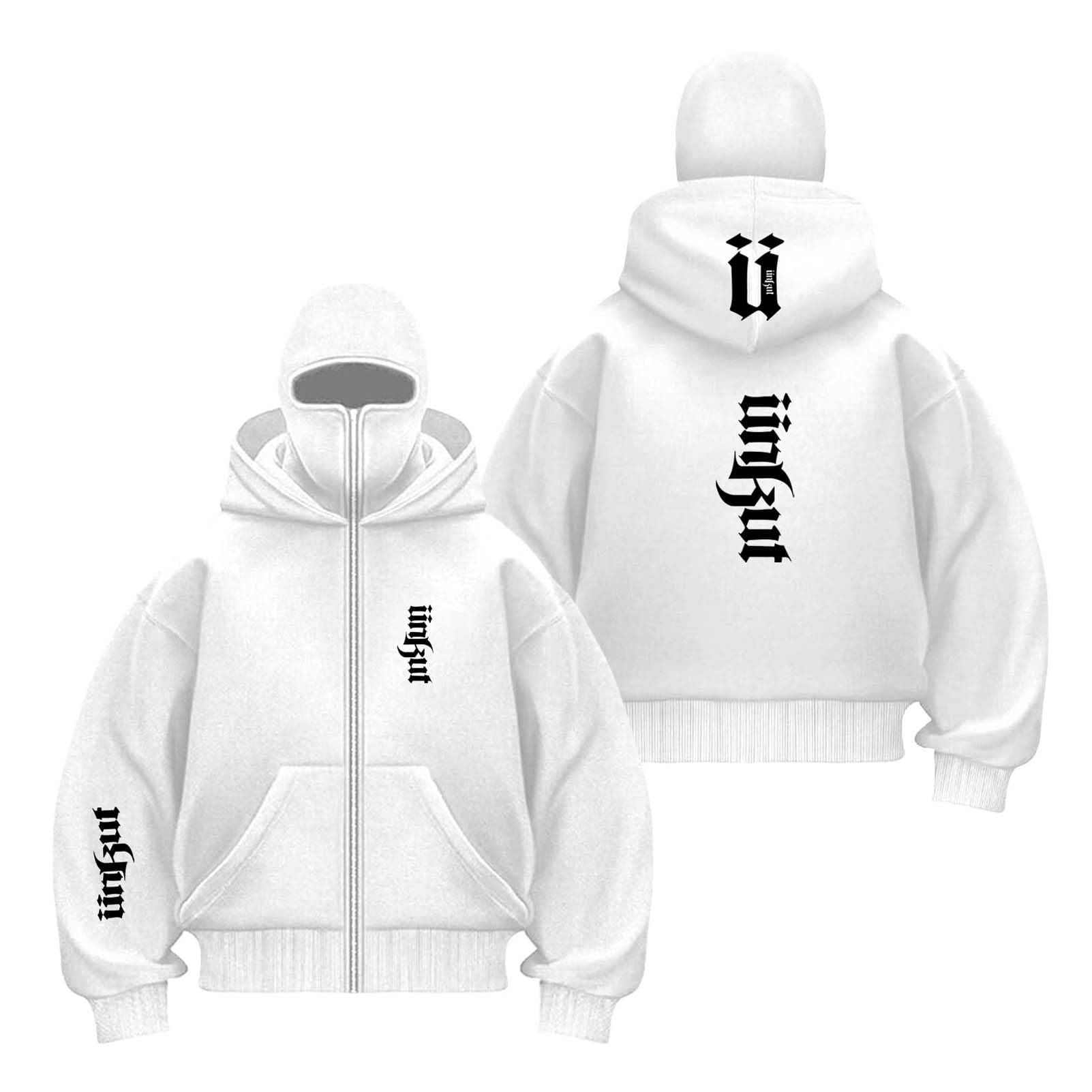 WDGYZZXJ Mens Long Sleeve Balaclava Hoodies for U.n.k.u.t Stitching Outwear Full Zip Sweatshirt Windproof Jackets Double Hood Coats Hooded Activewear Graphic-BaiS||M