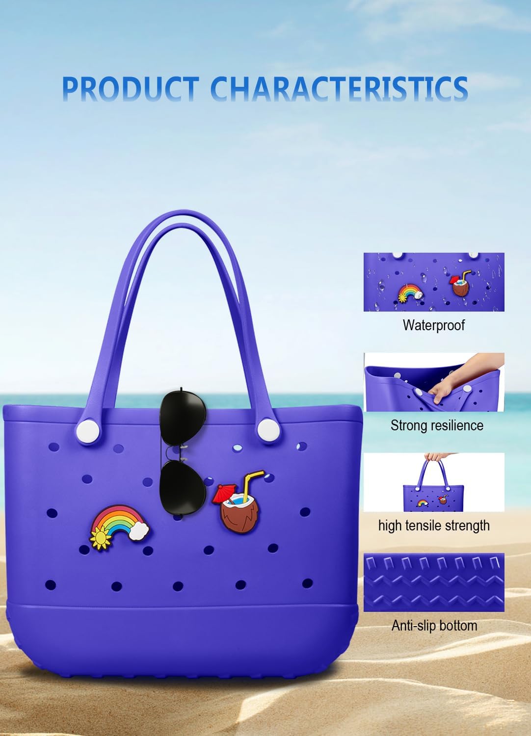 Baonat Rubber Waterproof Tote Washable Handbag for Beach Pool Travel Sports image 5