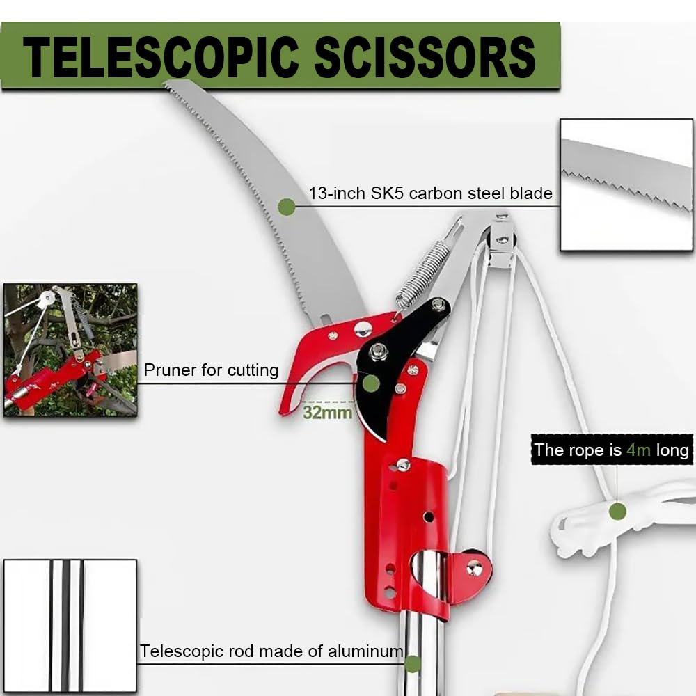 NEWFUN Sega manuale per potatura, Svettatoio Telescopico，2 In 1Taglia Rami Giardino Telescopico Manuale，da 82-448 cm，Regolabile in Altezza Attrezzi da Giardinaggio Altezza Per Segare e Cesoiare