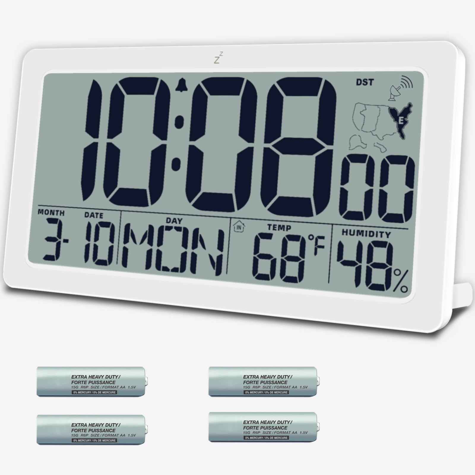 Photo 1 of Atomic Wall Clock Battery Operated,10.5 inch Digtial Desk Clock with Temperature and Humidity,Self-Setting Alarm Clocks with 57 Ringtones,Auto DST, Large LCD for Seniors Batteries Included?White)