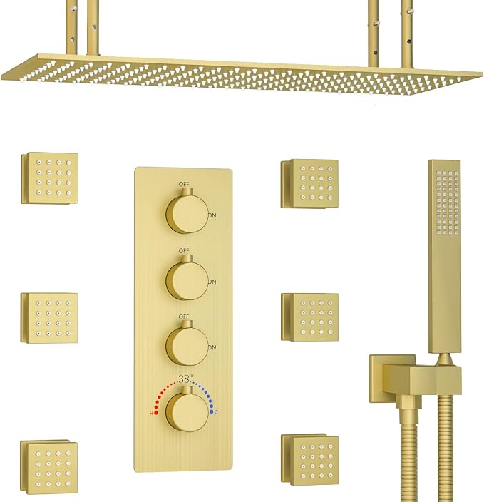 Enga Rectangle Shower Jets System, 15.7x31.5 Inches Super Large Shower Head System, Thermostatic