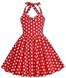 Kids Vintage Polka Dot 50s Girls Dress 1950s Dresses for Girls Halter Dress Princess Flower Girl Dress A Line Retro Sleeveless Swing Vintage 1950s Cocktail Dress Heart Neck Red Polka Dot 5-6 Years
