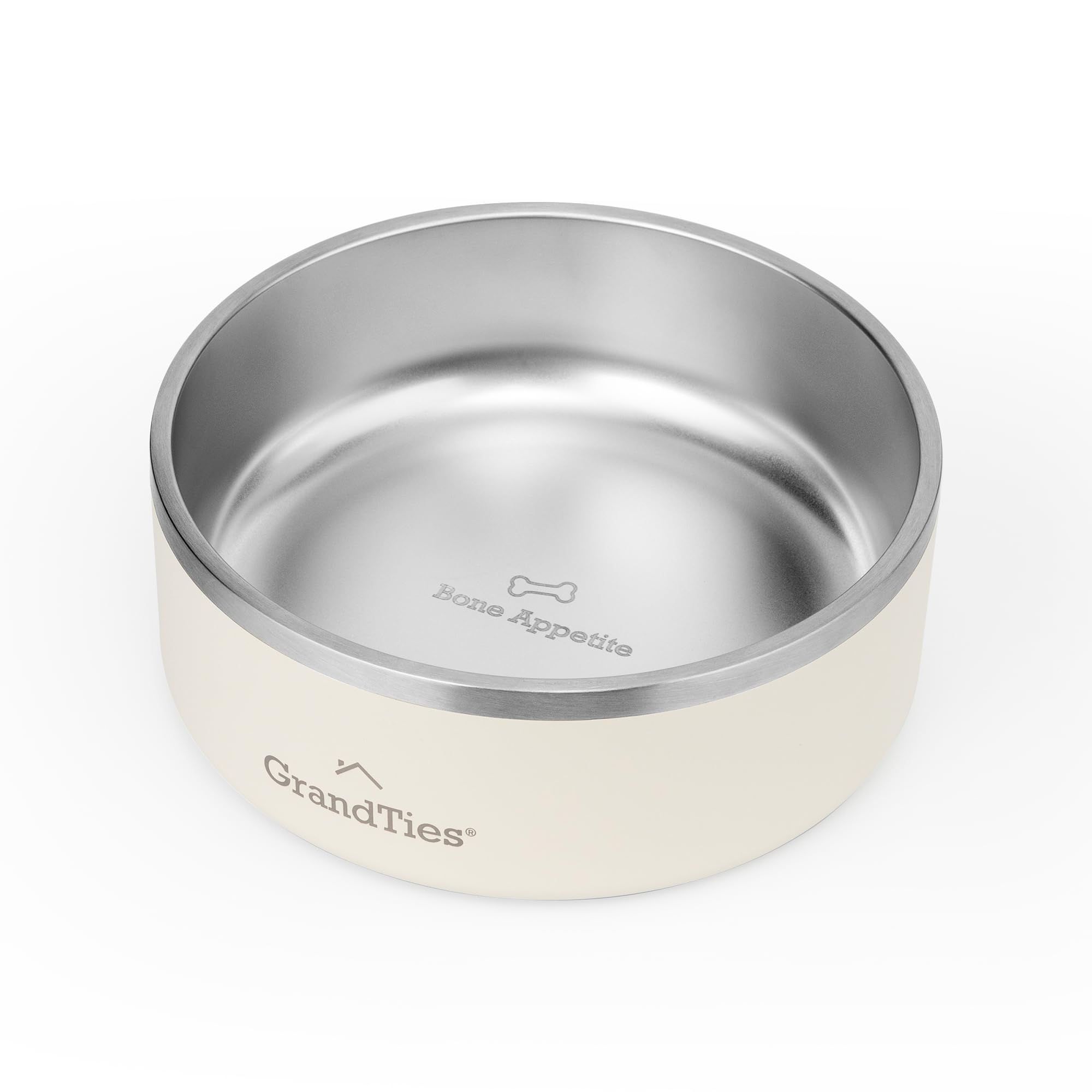 GrandTies Stainless Steel Engraved Pet Bowl, Ivory White, 42oz