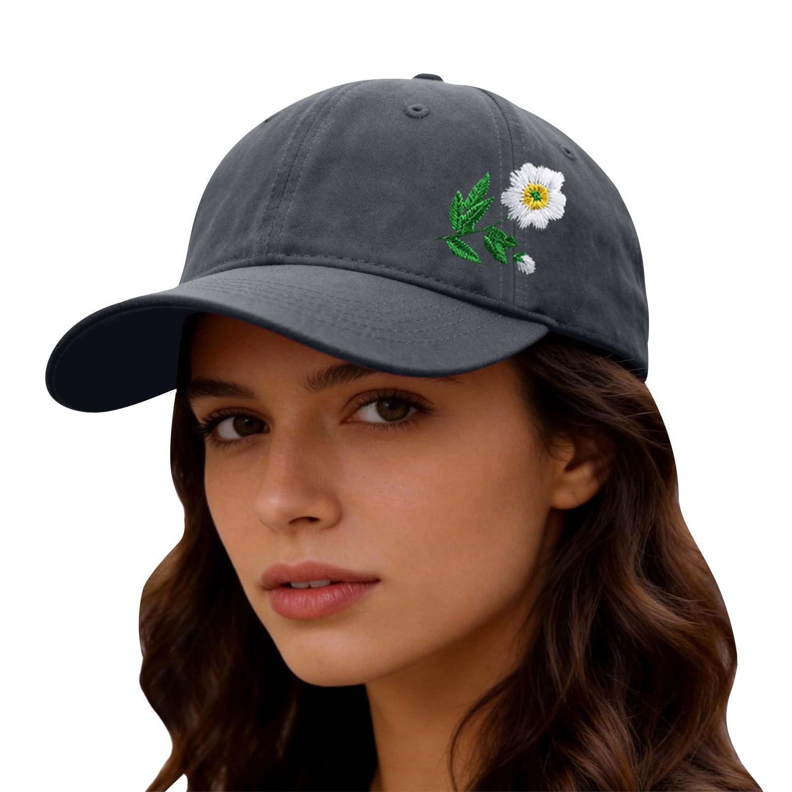 Generisch Gorra de béisbol con estampado floral bordado a mano, color negro