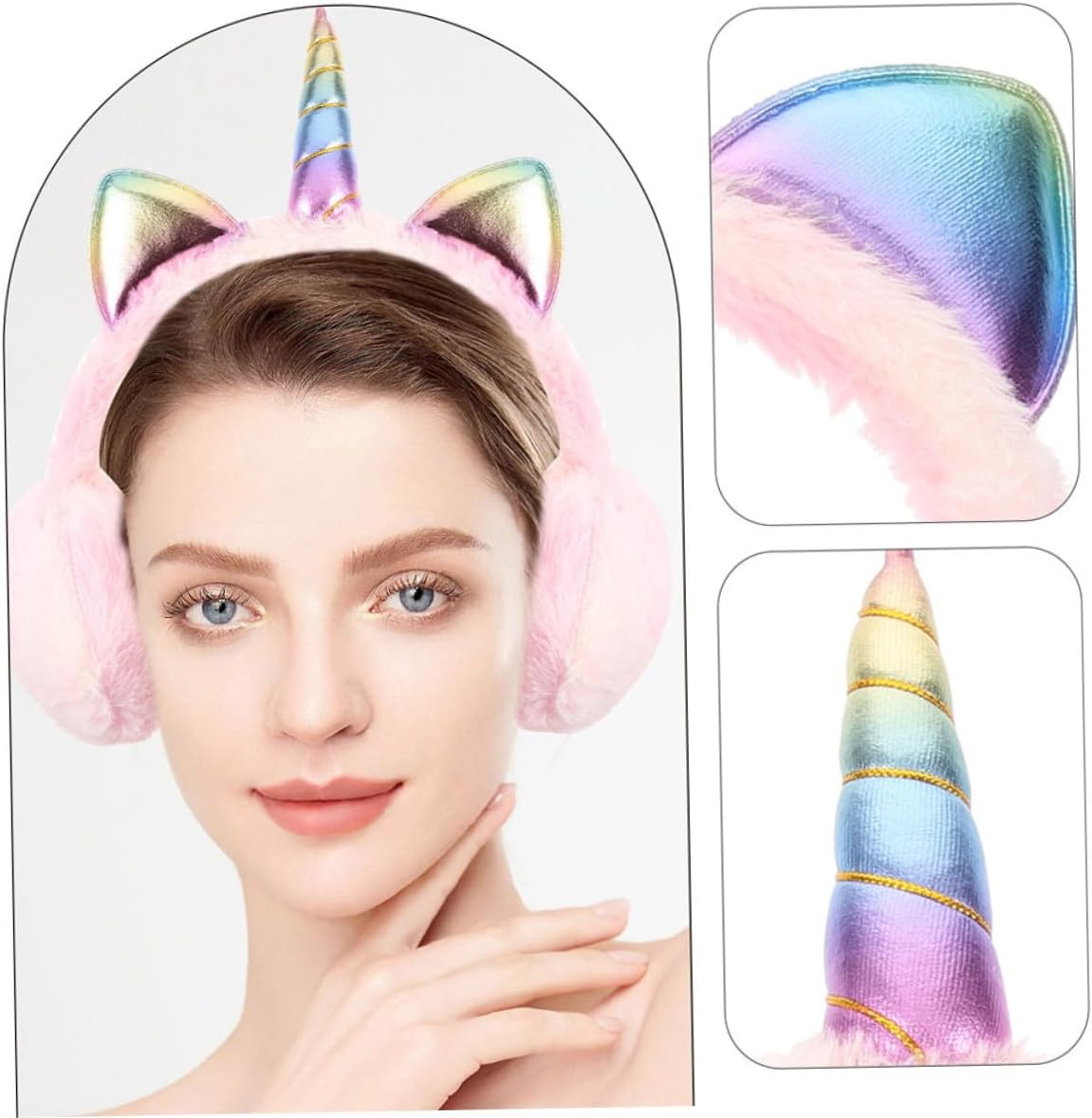 Unicorn Winter Earmuffs Plush Ear Warmers Pink Headband Ear Protector for Women Outdoor Cold Weather
