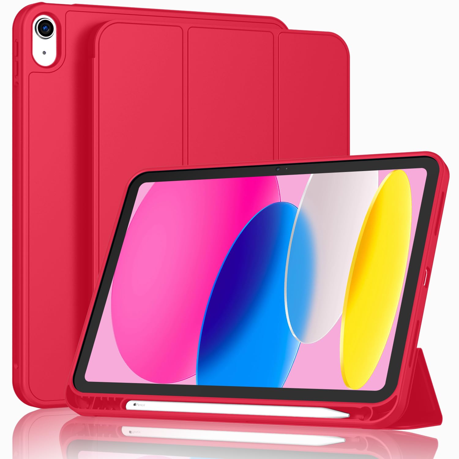 ToaPoia Case for iPad (A16) 11 Inch 2025/iPad 10th Generation 10.9 Inch 2022, Slim Trifold Stand Protective Cover with Pencil Holder and Soft TPU Back,Support Auto Sleep/Wake (Red)