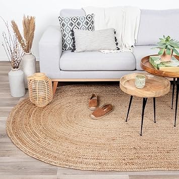 FRAAI Jute Teppich Oval - Fair Naturfarben - 100x152cm - Flachgewebe - Uni - Boho, Ländlich, Modern - Wohnzimmer, Esszimmer, Schlafzimmer - Carpet