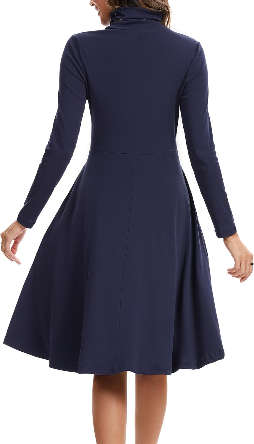 Kormei Women's Long Sleeve Turtleneck Casual Ribbed Knit Loose Tunic Fall Dress A Line Flare Dresses - Image 5